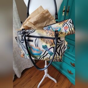 Anuschka Artistic Handpainted Multicolor Shoulder Bag With Wallet And Dustbag